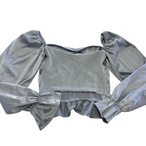 Zemeta Top Womens Small Blue‎ Float Satin Ruffle Hem Crop Blouse Dolls Kill - Picture 4 of 9